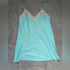 NWT Victoria's Secret Aqua Chemise with Pink Lace